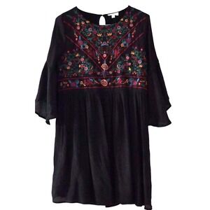Umgee Women's Midi Dress Embroidered Floral Boho Prints Size M Puff Sleeves
